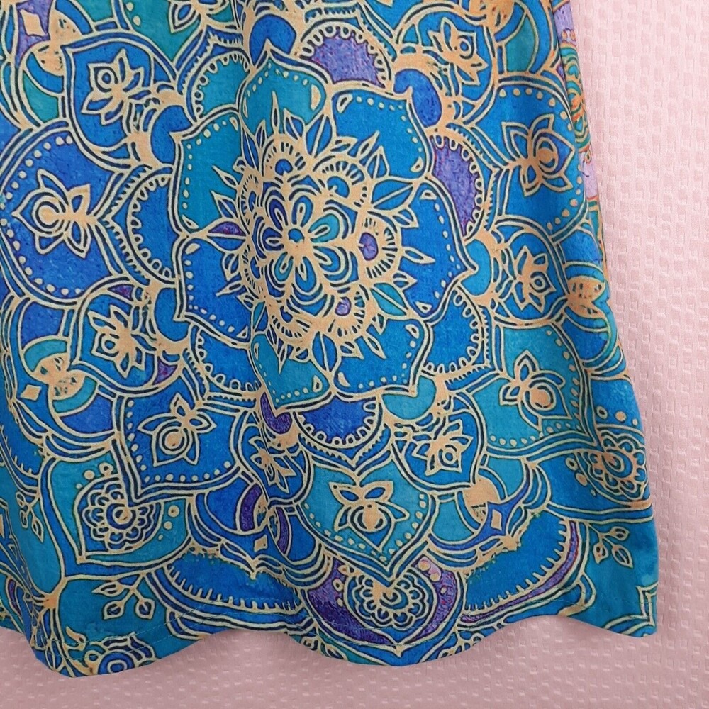 Misslook Women T Shirt Blue Floral Top Zip V Neck Short Sleeve Cotton Blend Sz S - Picture 5 of 12